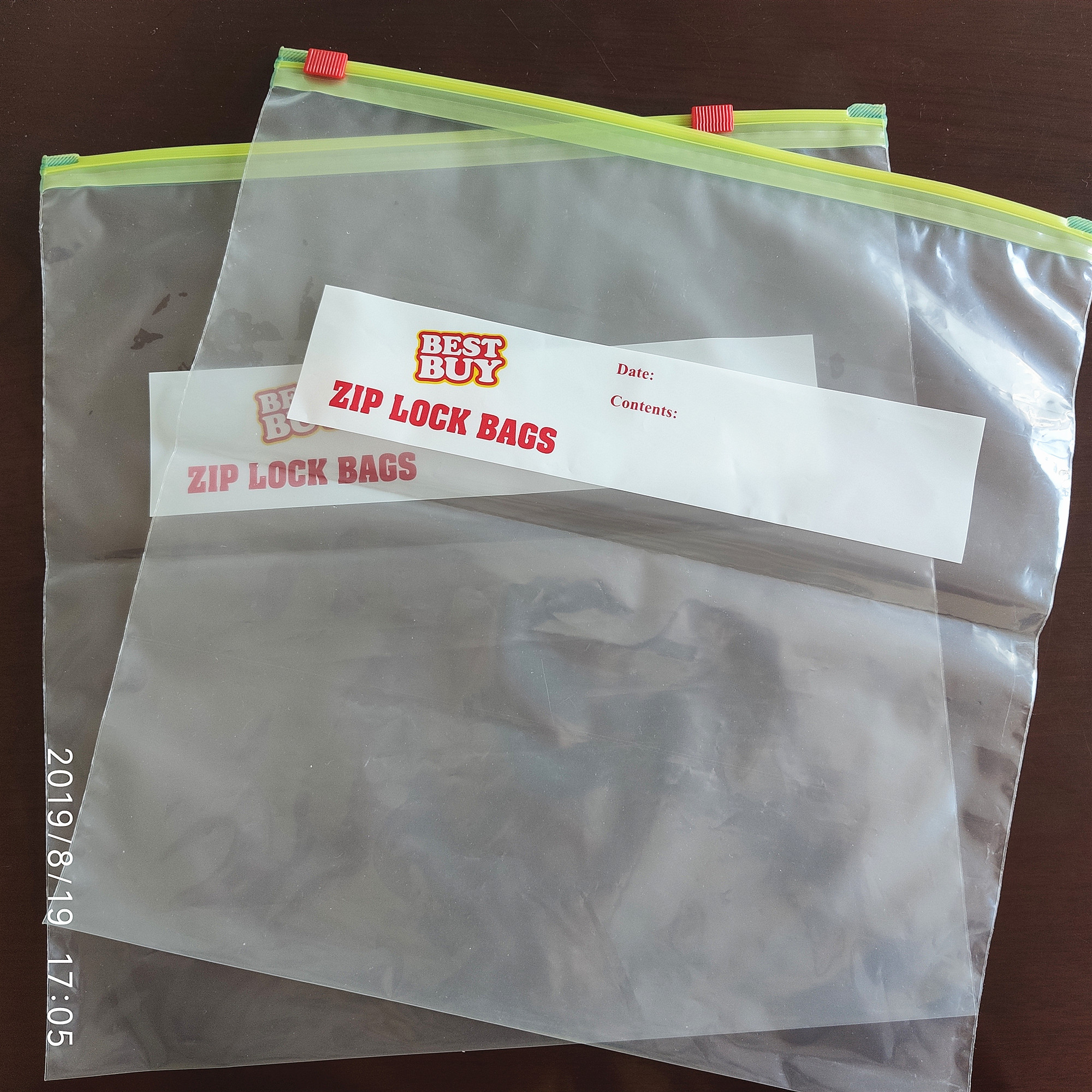 OEM Custom Food Grade PE Reusable Plastic Clear Slider Bag